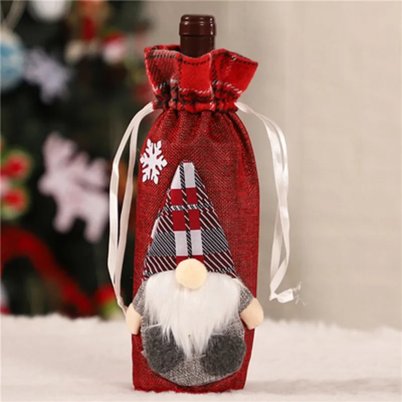 Декоративные бутылки для вина с кулиской, Чехлы, рождественские праздничные сумки, обеденные украшения для домашнего праздника