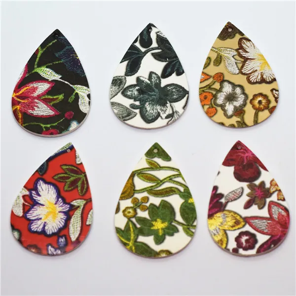 

wholesale Pu leather earrings accessories flower ethnic print Bohemia jewelry charm collection to make DIY earrings