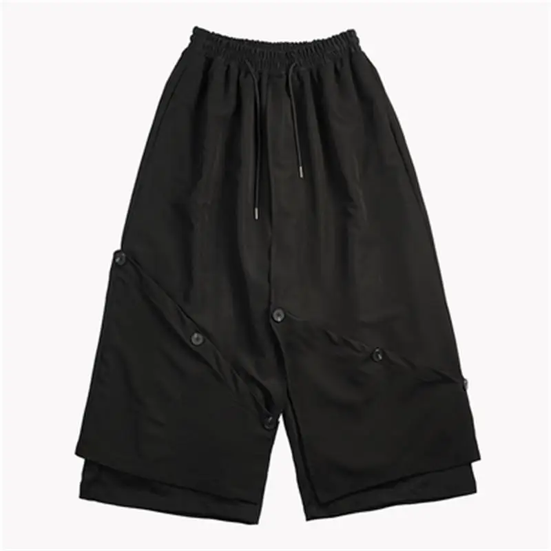 Men's new dark personality simple multi buckle double design couples with a loose leisure nine points skirt