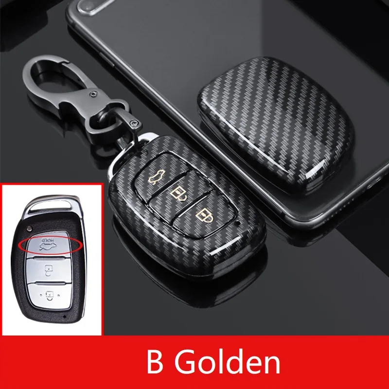 B golden Глянцевый чехол для ключей из углеродного волокна ABS для hyundai Tucson Creta ix25 ix35 i20 i30 HB20 Elantra Verna Mistra - Название цвета: B golden