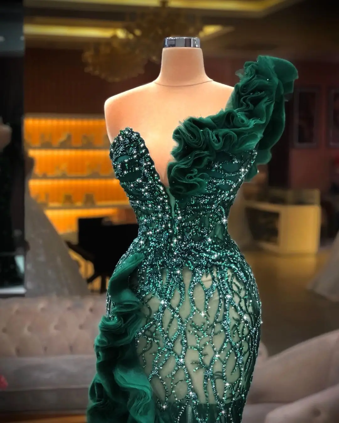 Hot Sale Green Mermaid Trumpet Cocktail Dresses Applique Sequins Prom Dress Stretchy Party Gowns