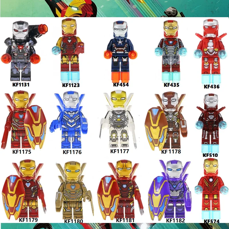 

20Pcs Wholesales Building Blocks Super Heroes Mini Character Iron Man Series Mark Rescuer With Shield Weapon Gift For Children