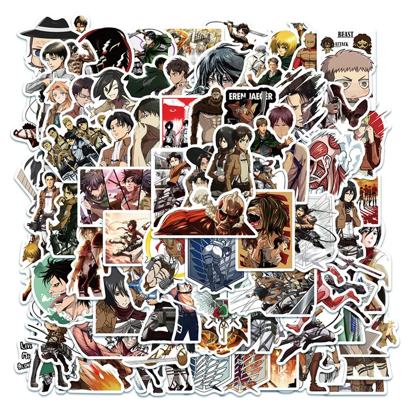 Pegatinas impermeables de Anime japonés Attack On Titan, para teléfono móvil, Maleta de monopatín, a prueba de agua, 10/30/50 Uds.