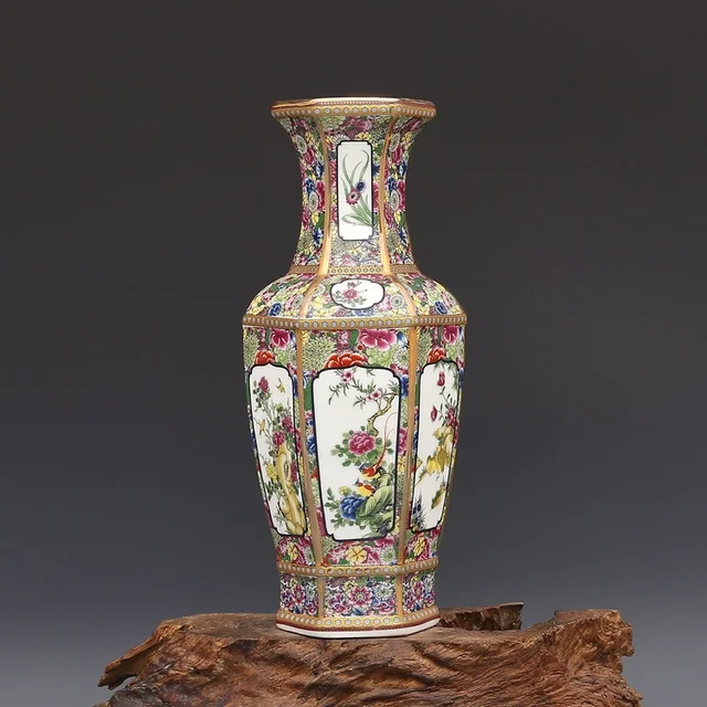 Antique Enamel Vase Porcelain Hexagonal Vase Collection of Ancient Porcelain Made in Qianlong Dynasty 1