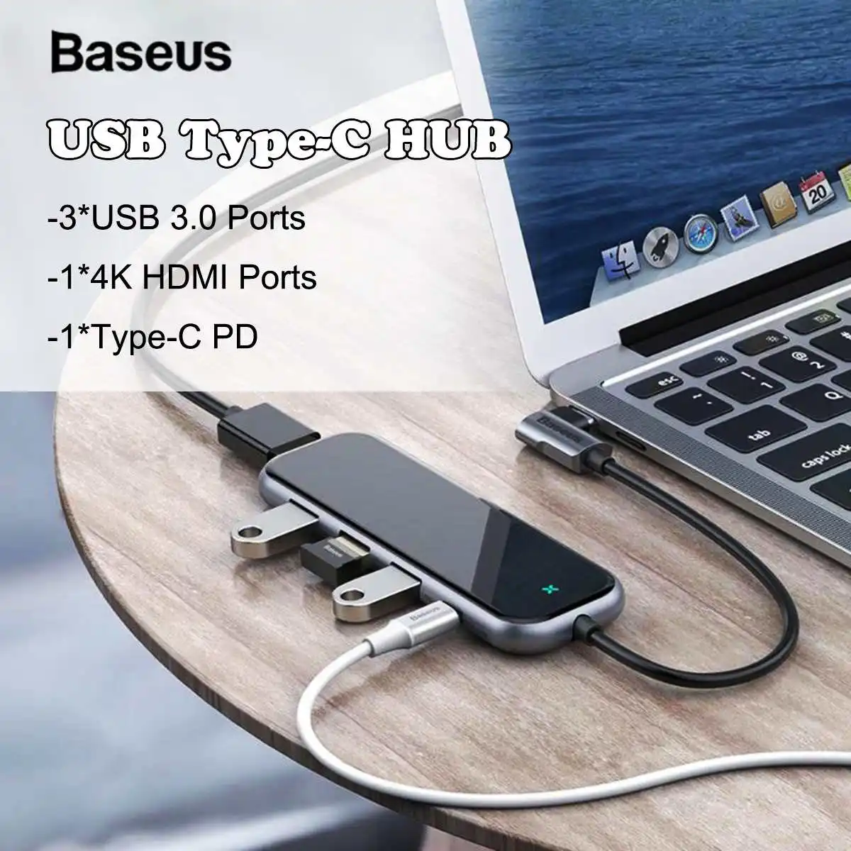 

Baseus For MacBook Pro Air USB Type C HUB to 4k HDMI Multi USB 3.0 3 Ports Power Adapter Dock 3 Port USB-C USB HUB Splitter Hubs