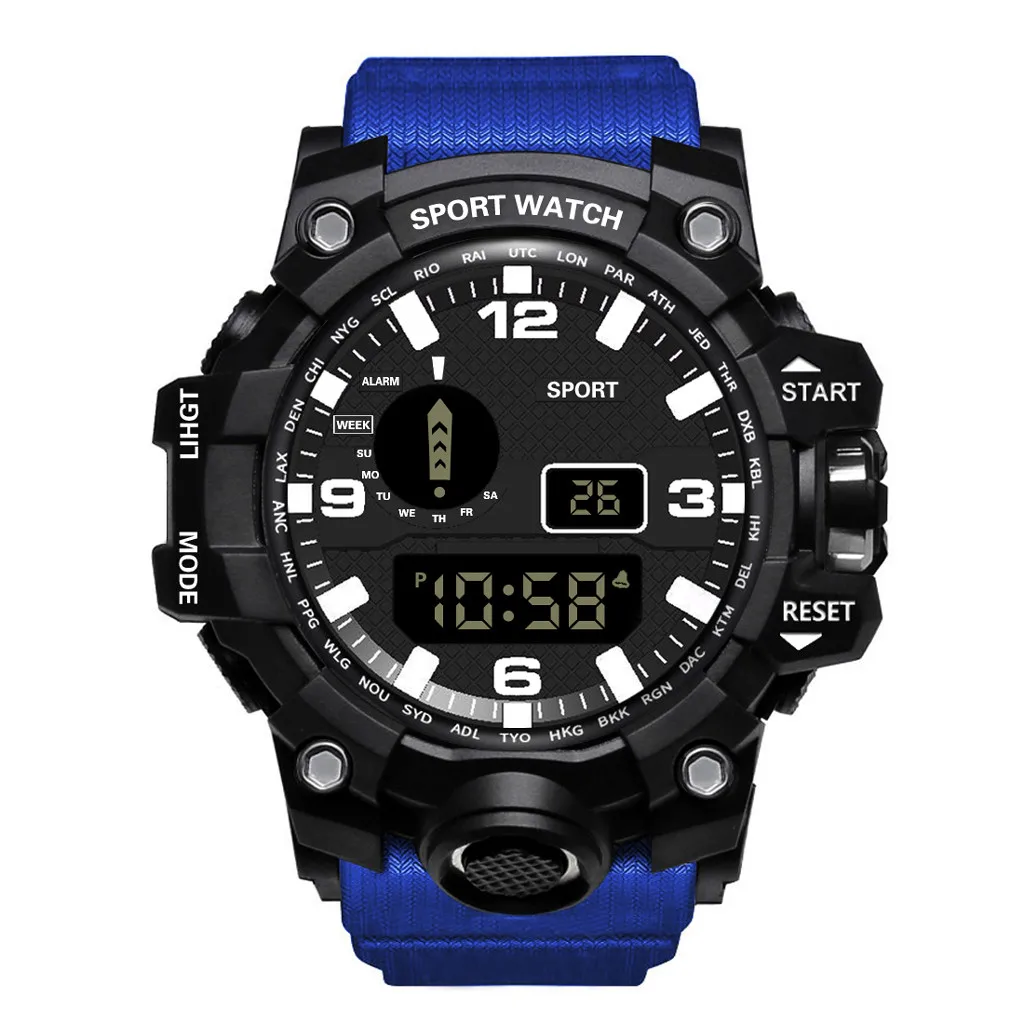Лидер продаж, роскошные мужские цифровые светодиодный часы с датой, спортивные мужские уличные электронные часы, водонепроницаемые часы с большим циферблатом, черные, синие мужские часы - Цвет: B
