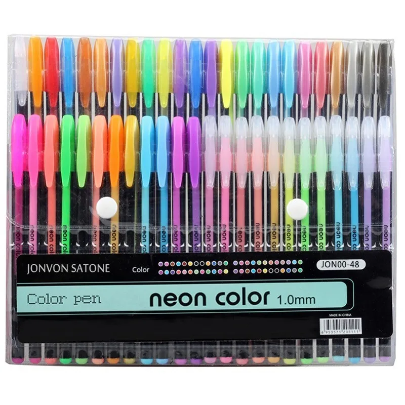 48pcs Colors Glitter Sketch Drawing Color Pen Markers Gel Pens Set Refill Rollerball Pastel Neon Marker Office School Stationery