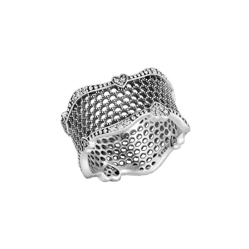 

Lace of Love Rings for Women Clear CZ Heart Stones Crystal 925 Sterling Silver Women Rings for Wedding Fashion Jewelry Wide Size