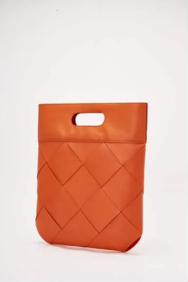 large orange Осенняя новая женская сумка из натуральной кожи, вязанная сумка из воловьей кожи для дам, однотонные тканые вместительные сумки-клатчи - Цвет: large orange