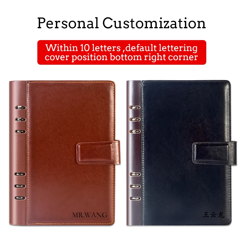 Caderno de Couro Preto com Logotipo Personalizado Fichário de Folhas Soltas para Empresários a5 Material de Escritório a6 b5 Fichário de Fichário - Imagem 3