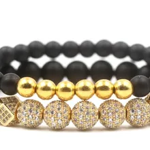 8 мм 2 шт./компл. yj3543 эластичные отрегулировать природа морозный агат оникс из бисера micro pave cz Циркон кубического циркония Медь браслеты браслет