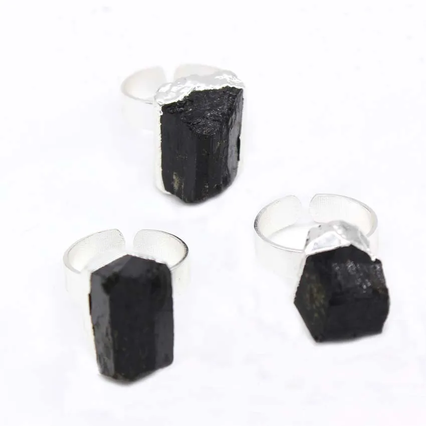 Натуральный черный турмалин камень кольца на палец, мужские золотистое, серебристое покрытие неправильное Изменение размера уникальное кольцо для женщин вечерние ювелирные изделия подарок