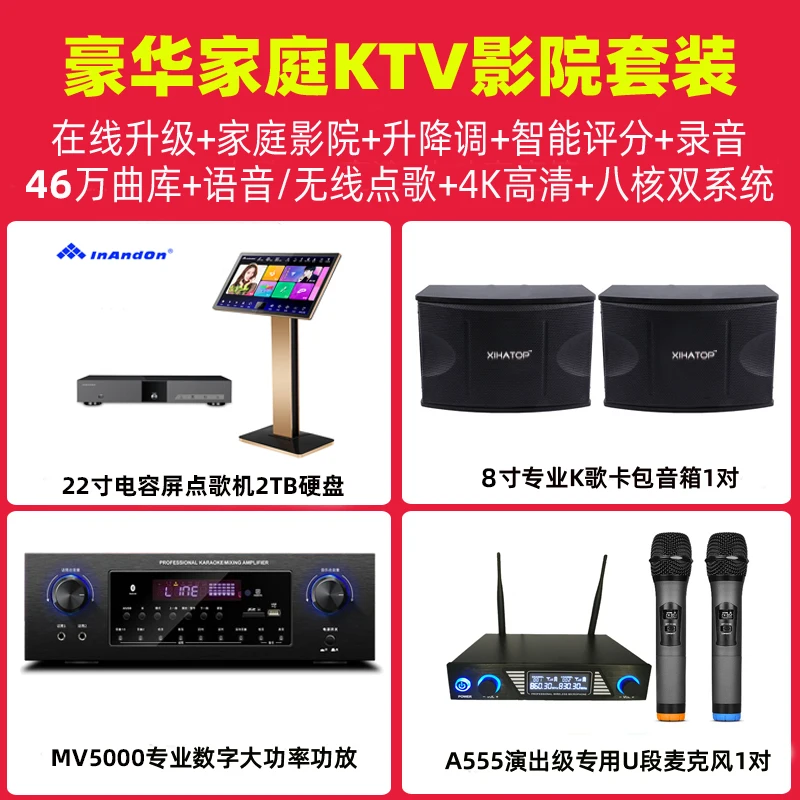 InAndOn 22-inch karaoke machine family KTV set, built-in 2TB HDD, complete set with amplifier, microphone and speakers