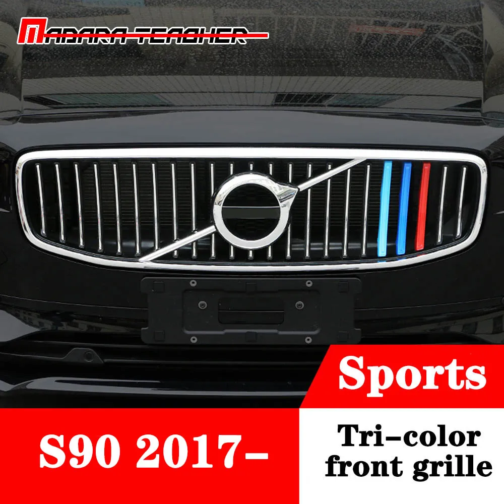 Авто ABS передняя капот центральный гриль 3 цвета Швеция крышка отделка Декоративная Автомобильная Стайлинг Полосы Клип Передняя решетка три цвета для VOLVO - Цвет: S90 Sports