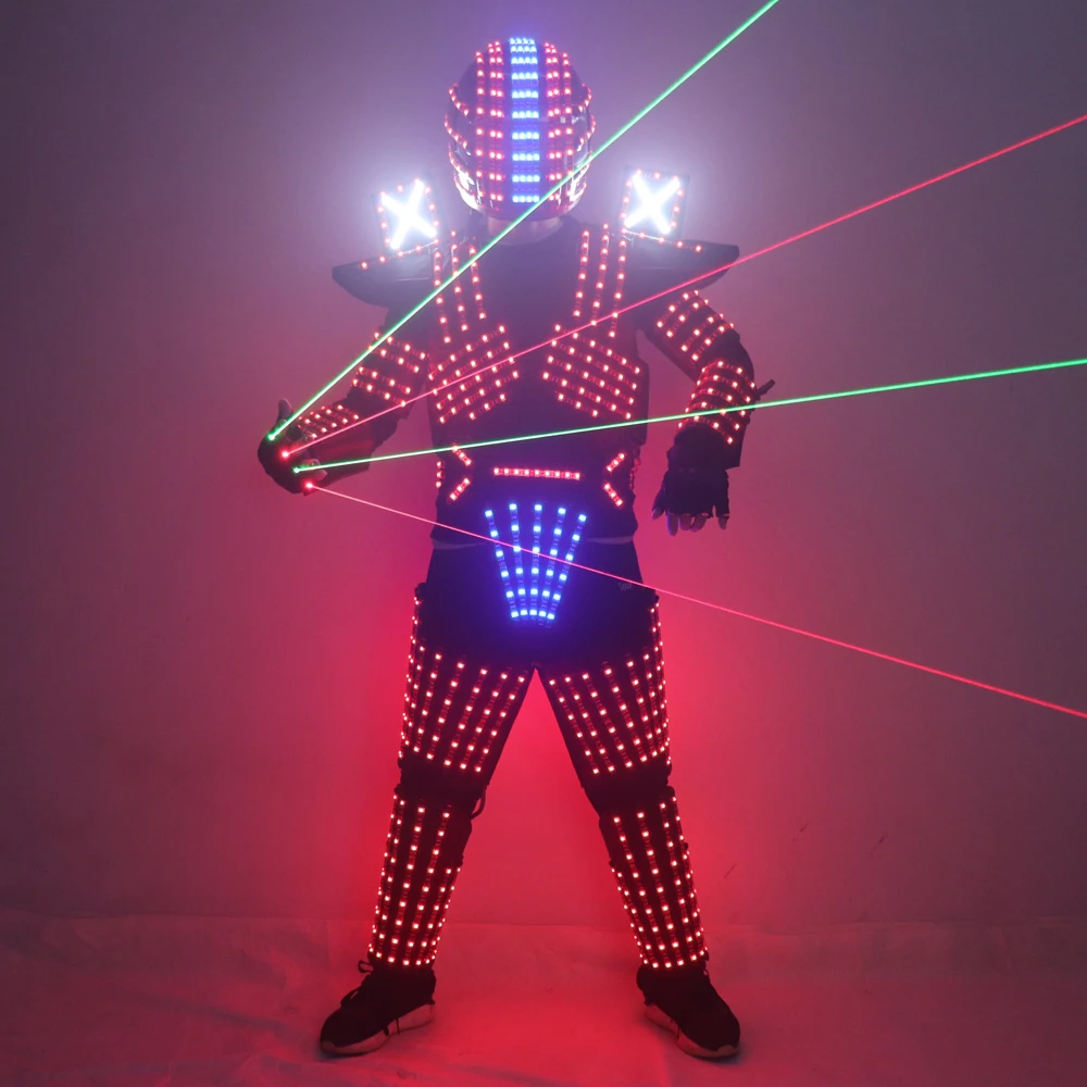 New LED Robot Suit Stage RGB Glowing Jacket Dancer Wears Cosplay Dress Luminous Vest Nightclub Party Men Light Up Robot Costume