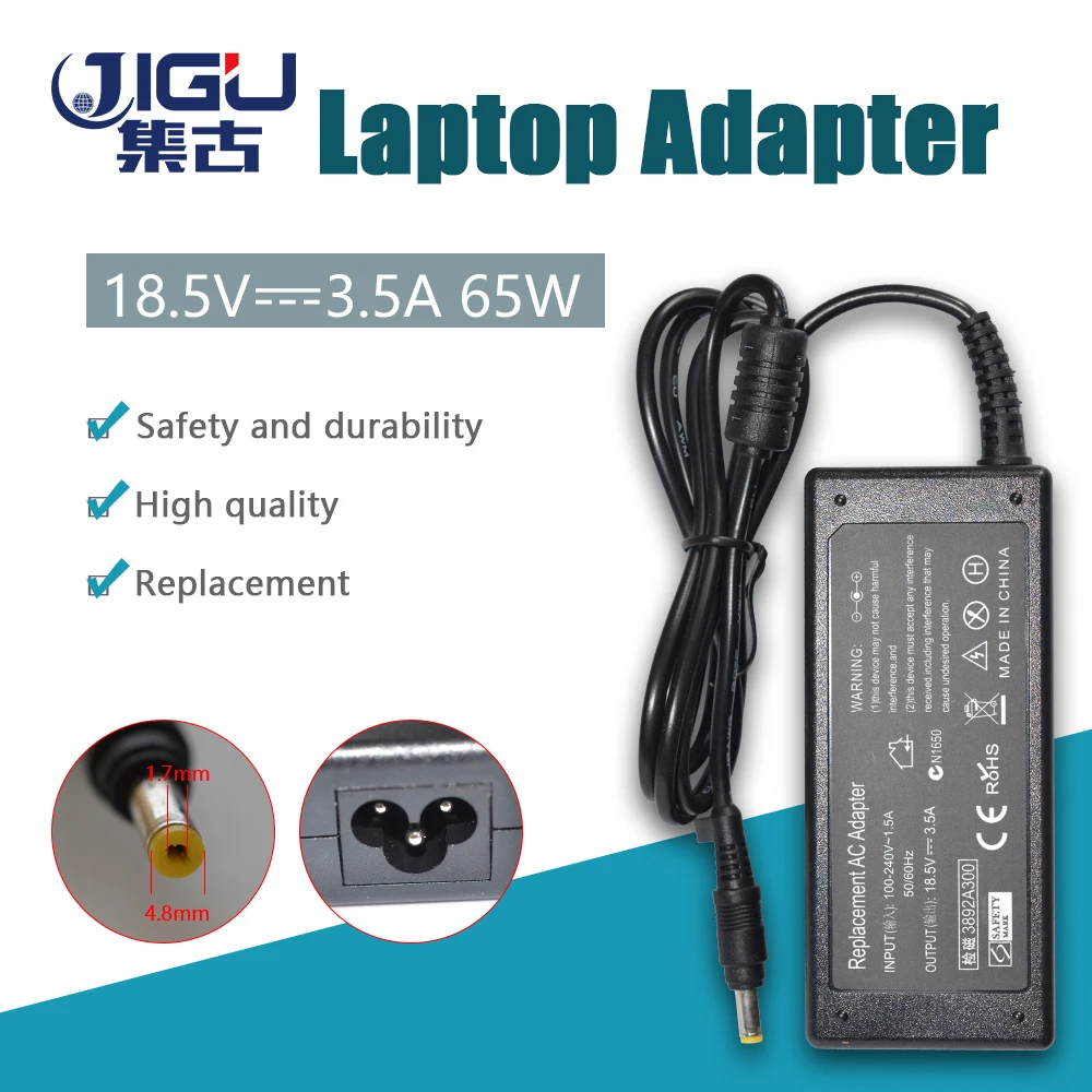 JIGU 18 5 V 3.5A 4 8*1 7 MM 65W Замена для HP Compaq Evo N400 N600 N610v N410c 239704 001 ноутбук AC зарядное