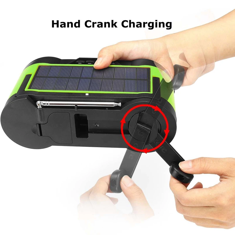 Solar Power WB Crank Emergency Power Bank Hand Crank Self Powered AM/FM Weather Portable Radio 2000mAh Rechargeable