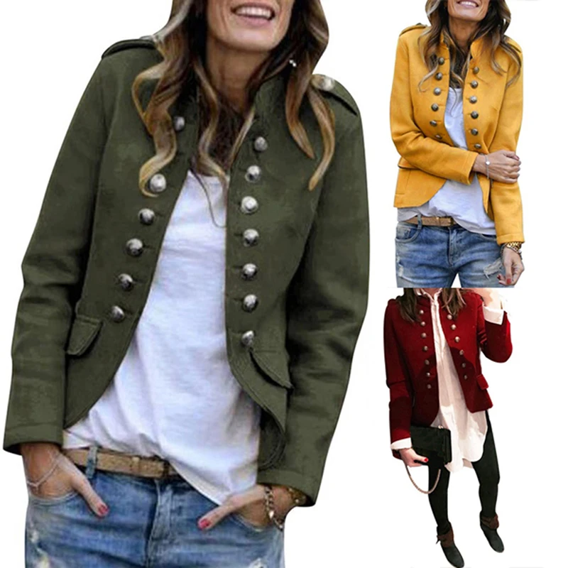 

Blazer Women jackets Long Sleeve Row Buckle Self-cultivation Small Suit Loose Yellow Red Coat Pattern Hot Style Femme Mujer
