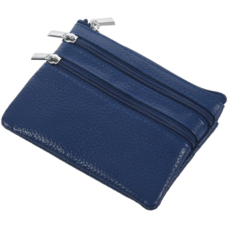 Кожаный кошелек для монет с 4 карманами и брелок для женщин - Цвет: Blue