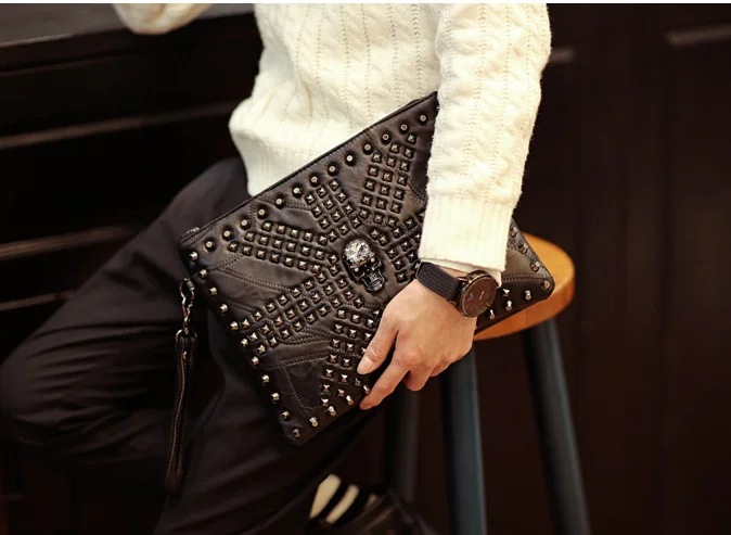 Fashion Skull Women Messenger Bag Rivet Envelope Mini Clutch Cross Small Handbag shopping Mini Black Beach Bag