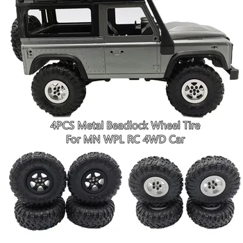

4PCS Metal Beadlock Wheel Rim And Tire For MN90/99/45 WPL C24 C34 Q65 RC 4WD Car Remote control car accessories Z