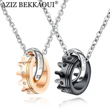 Азиз беккауи выгравированное Имя Пара Ожерелье для влюбленных его королева ее королевские Подвески ожерелье для женщин мужчин из нержавеющей стали ожерелье