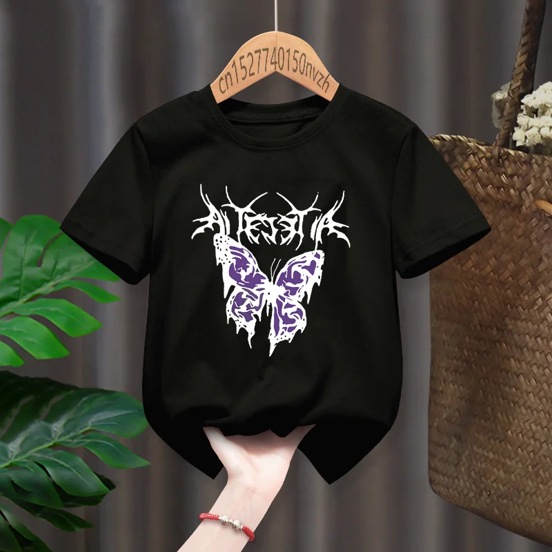 Punk Butterfly Baby Girl T-shirts Kid Children Hip Hop Harajuku Kawaii Tops