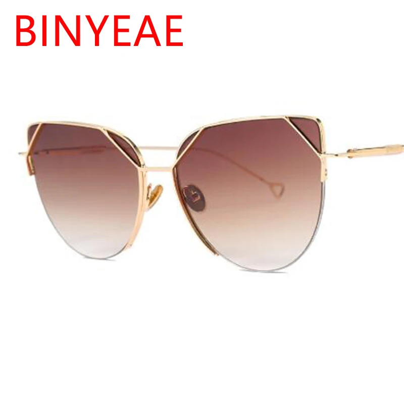 

Inlace Cat Eye Sunglasses Vintage Brand Designer Metal Shades Brown Designer Tinted Glasses For Women Oversized UV400