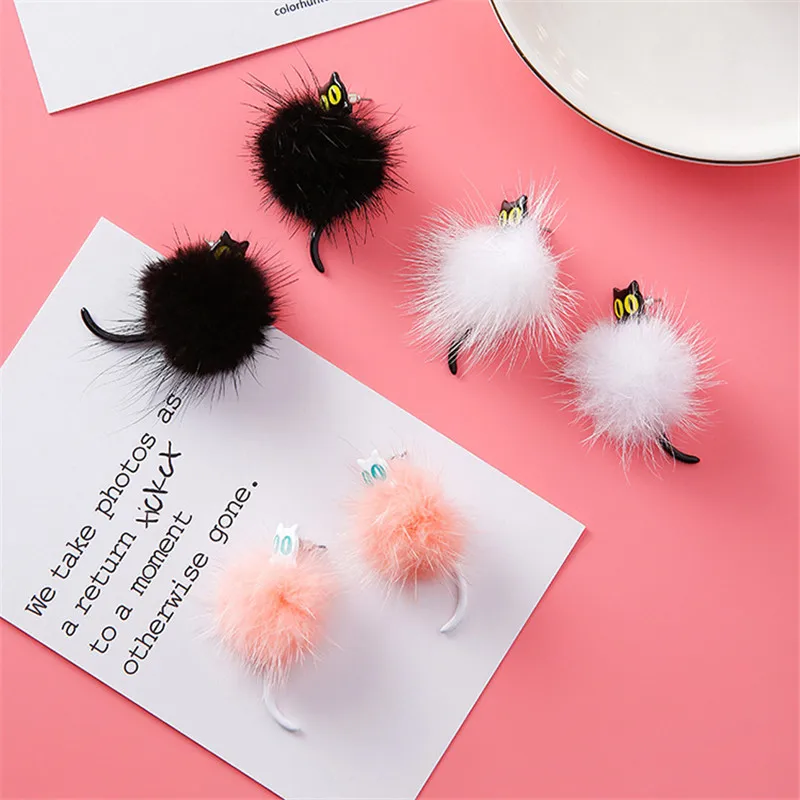 Шарик из меха норки, Милый Котик из мультфильма, осень, зима, новые женские корейские сережки-шпильки, Япония, модные ювелирные изделия, праздник-MSE