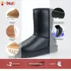 INOE Classic Sheepskin Leather Wool Fur Lined Women Mid-calf Winter Boots for Woman Basic Snow Boots Shoes Waterproof Black Grey ► Photo 2/6