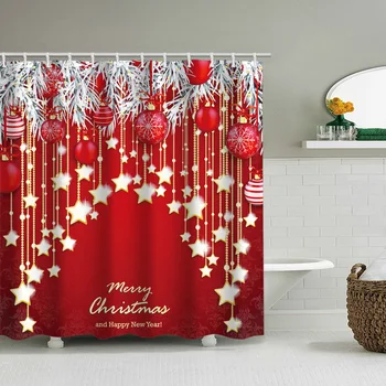 

Christmas hanging ball star shower curtain holiday printing waterproof bathroom partition curtain curtain bathroom curtain