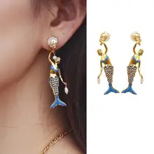 Amybaby зима океан коллекция женские эмалированные глазурь натуральные серьги с жемчугом Ювелирные изделия для вечерние