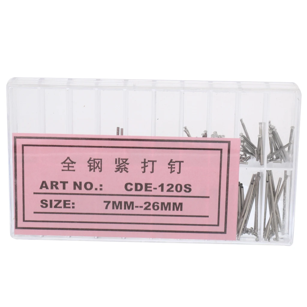 1 Box Nail Set 8 27mm Steel Watch Spring Bars Rivet Rod Strap Link Pin
