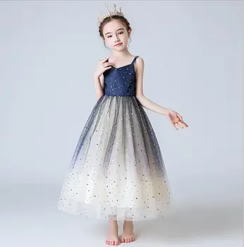 

Retail Teenage New Children Baby Star Sparkle Mesh Sling Flower Dresses , Girls Princess Elegant Performance Clothes 4-9 T