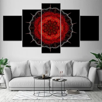 

5 Piece Modern Abstract Wall Painting Combined Circles Red Black AB Canvas Wall Art Picture Framed Canvas Painting Artwork