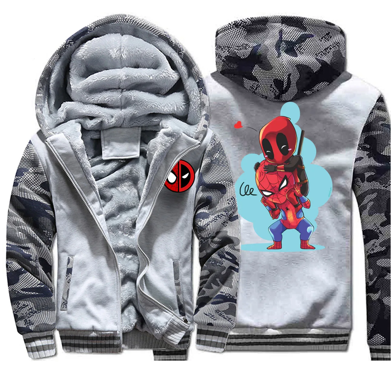 Best Deadpool And Spiderman Printing Hoodies For Male Creative Novelty Camouflage Thick Hoodies 2019 Winter Popular Mens Jackets Coat