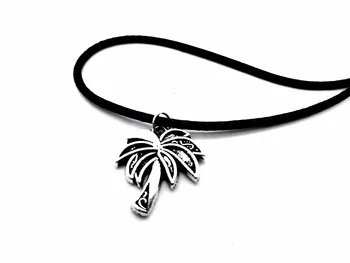 

Tropical Coconut Tree Necklace Pendant Palm Tree Leaf Leather Rope Necklaces Tattoo Choker Island Life Christmas Gifts