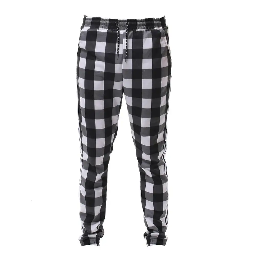 Men's Pants Long Casual Sport Pants Slim Fit Plaid Trousers Running Joggers Sweatpants Outdoor Male Straight Ankle-Length Pant