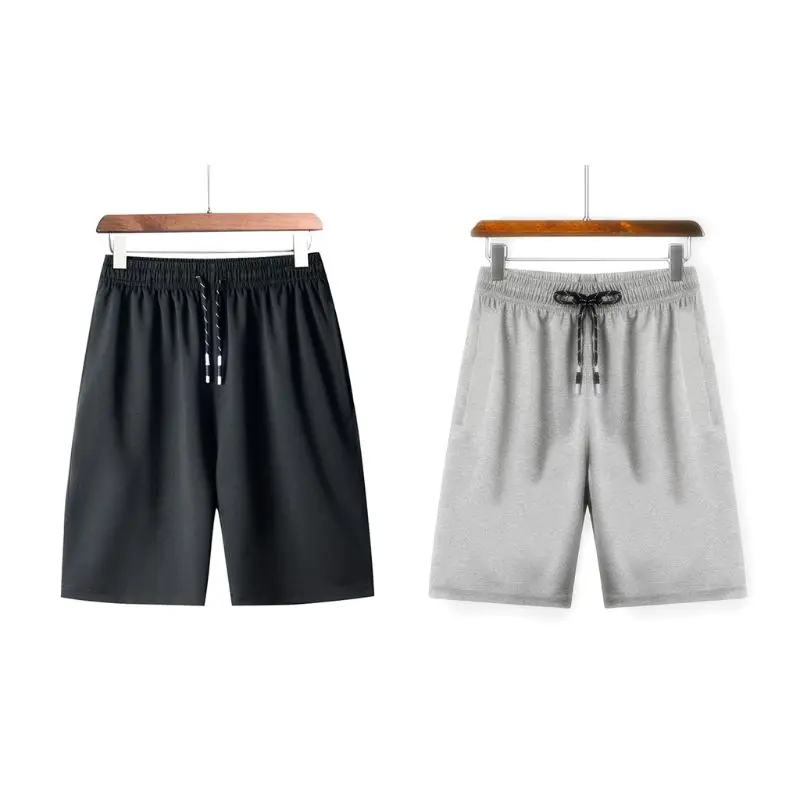 

Men Elastic Waist Drawstring Summer Workout Shorts with Zipper Pockets Solid Color Quick Dry Sport Casual Beah Pants