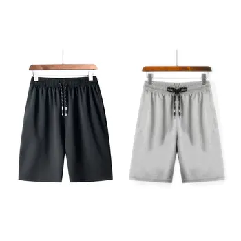 

Men Elastic Waist Drawstring Summer Workout Shorts with Zipper Pockets Solid Color Quick Dry Sport Casual Beah Pants