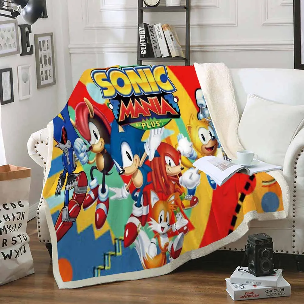 Sofa Throw Blanket 3D Super Mario Cartoon Pattern Warm Thick Blanket for Kids Boys Car Travel Blanket Sonic Blankets for Beds