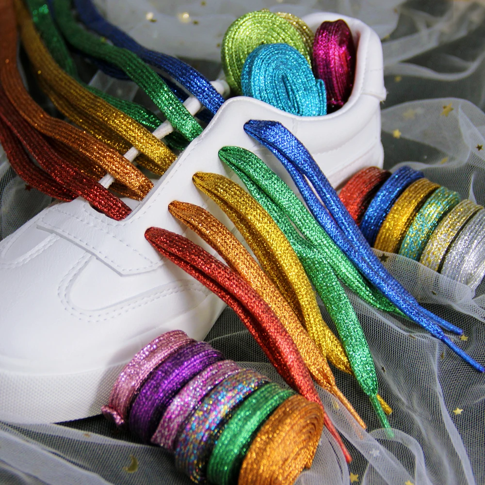 1 par de los cordones de los zapatos de plata cabeza de Metal cordones de Camping cuerdas 110cm brillo metálico oro brillante cordones zapatos de cordones