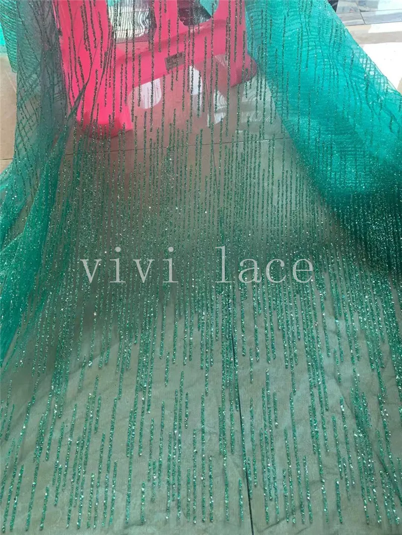 

5Yards JR038# Good Quality Haute Couture Green Stripe Dobby Glitter Tulle Lace Fabric For Sawing Wedding Bridal Dress/Occasion