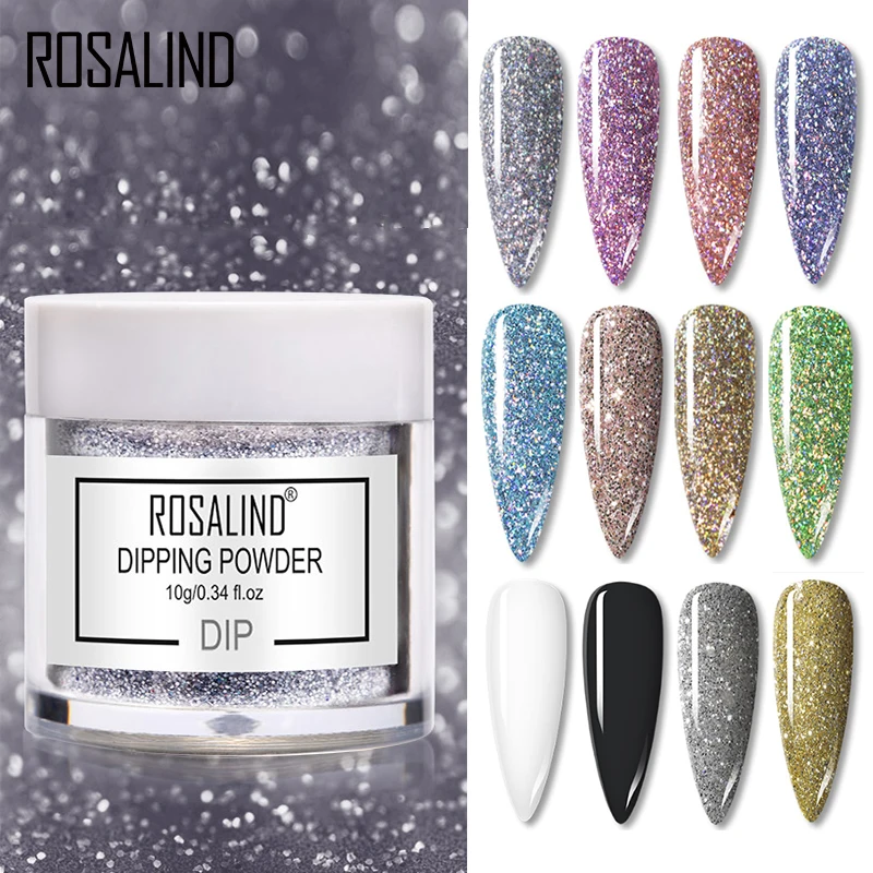 

ROSALIND Dip Powder Nail Art Polish Holographic Glitter Gradient Shining Chrome Pigment Dipping Powder Set Nail Flakes Sequins