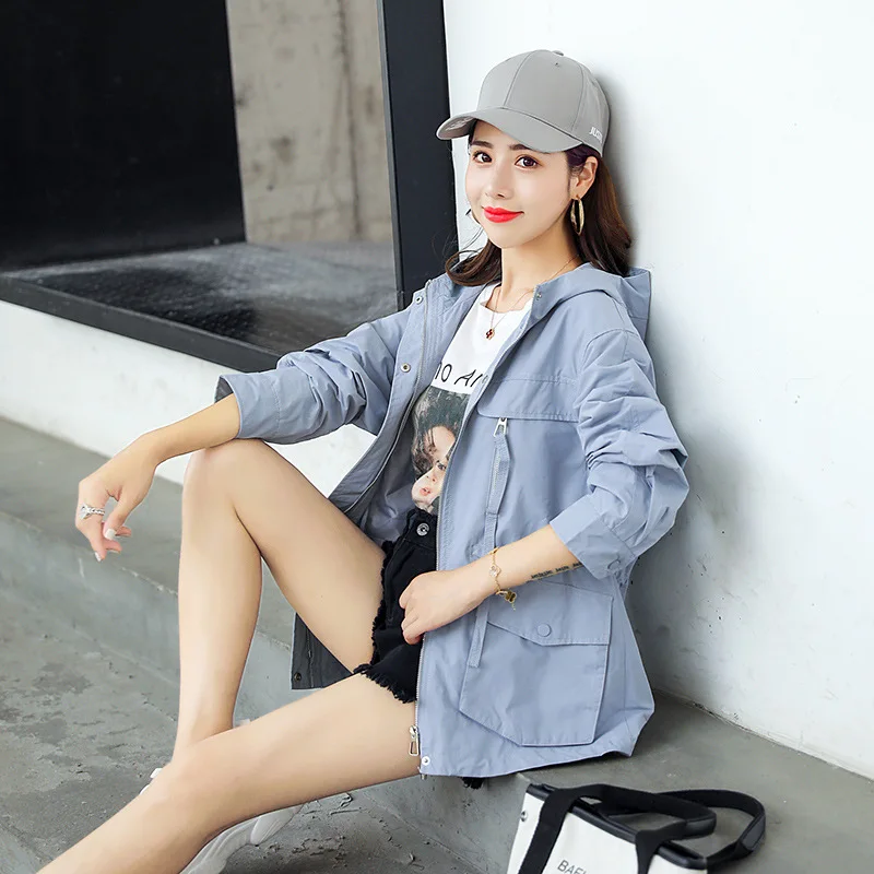 

Early Autumn Graceful Hooded Workwear Coat Women's 2019 New Style Spring And Autumn Versitile Fashion Coat Casual Tops Fashion