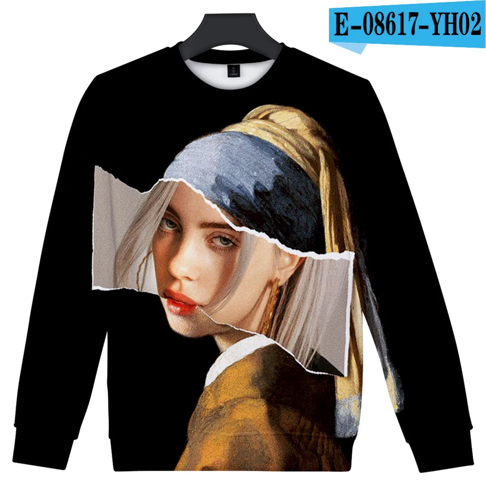 Billie Eilish 3D afdrukken Mode comfortabele Straat O hals Vrouwen/mannen Lange футболка Lange t-shirt Zanger - Цвет: 3d