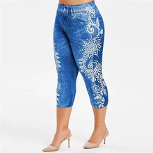 Короткие джинсовые леггинсы с принтом 3 \ 4, женские джинсовые леггинсы, бриджи с высокой талией, Капри, супер эластичные Джеггинсы размера плюс 2XL