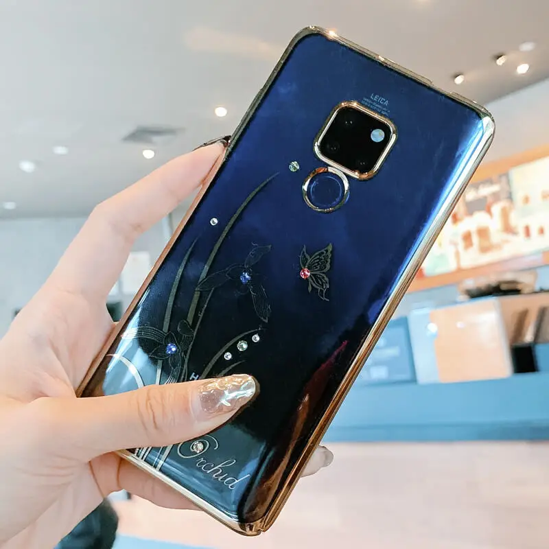 Kingxbar блестящий чехол с кристаллами для huawei mate 20pro/mate 20 жесткая задняя крышка тонкая прозрачная Стразы - Цвет: Clivia-gold