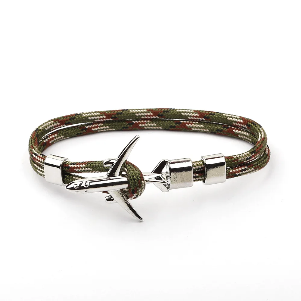 Fashion Braided Bracelets Men Charm Rope Chain Airplane Anchor Bracelet Male Women Air Plane Style Braided Bracelet Sport Hook (4)