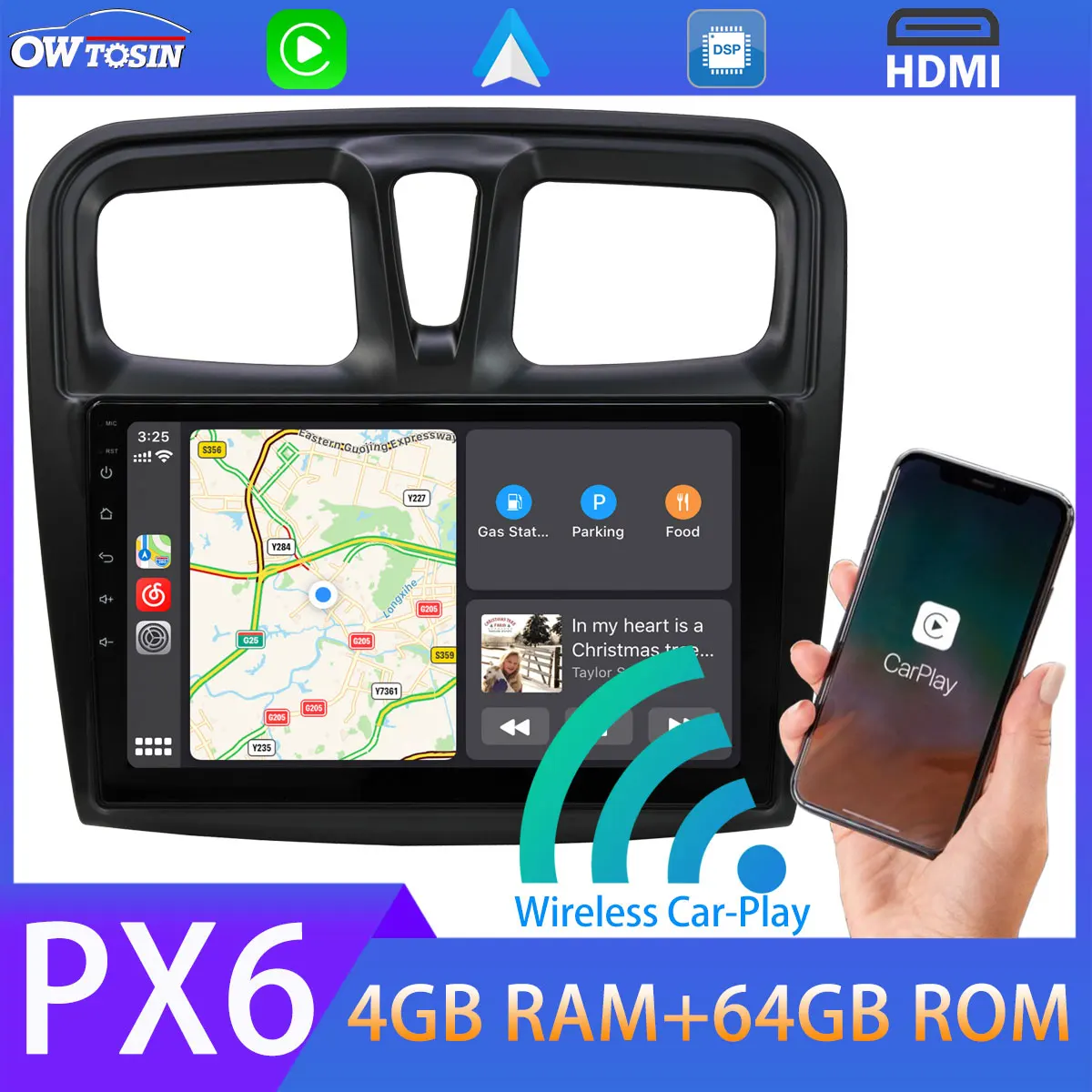 Автомобильный мультимедийный плеер 10 1 дюйма Android PX6 4 Гб + 64 ГБ для Renault Sandero Logan 2 Symbol